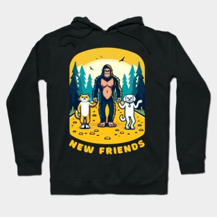 Big Foot Sasquatch becomes friends with a cat and a dog, funny t-shirt for lovers of cats, dogs and the outdoors. Hoodie